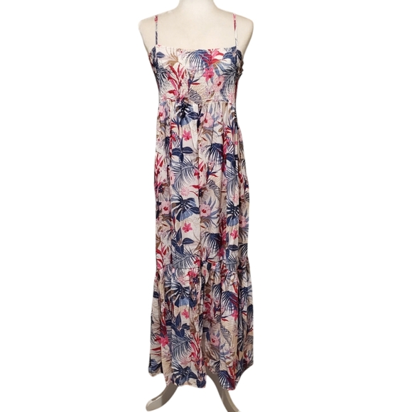 Ellison Dress Womens Size Medium Multicolor Tropical Print Ruffle Maxi Dress - Picture 2 of 11